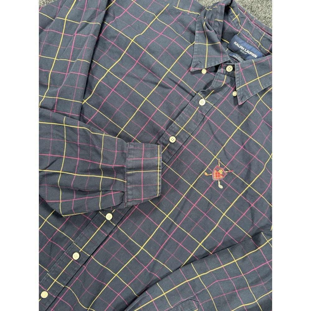 Vintage Ralph Lauren Golf Tilden Shirt Mens L Plaid Button Up 27x32